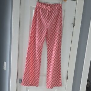 Emory Park Coral and Blush Pink Checkered Wide Leg Pants